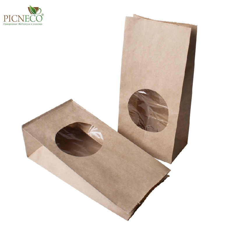 товар Крафт пакет с окном 70 мм, ламинированный, прямоугольное дно, 100*60*200 мм KPRL010